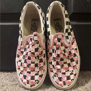 Custom Women’s Vans Pink Flamingo Checkered Slip-On Sneakers size 9